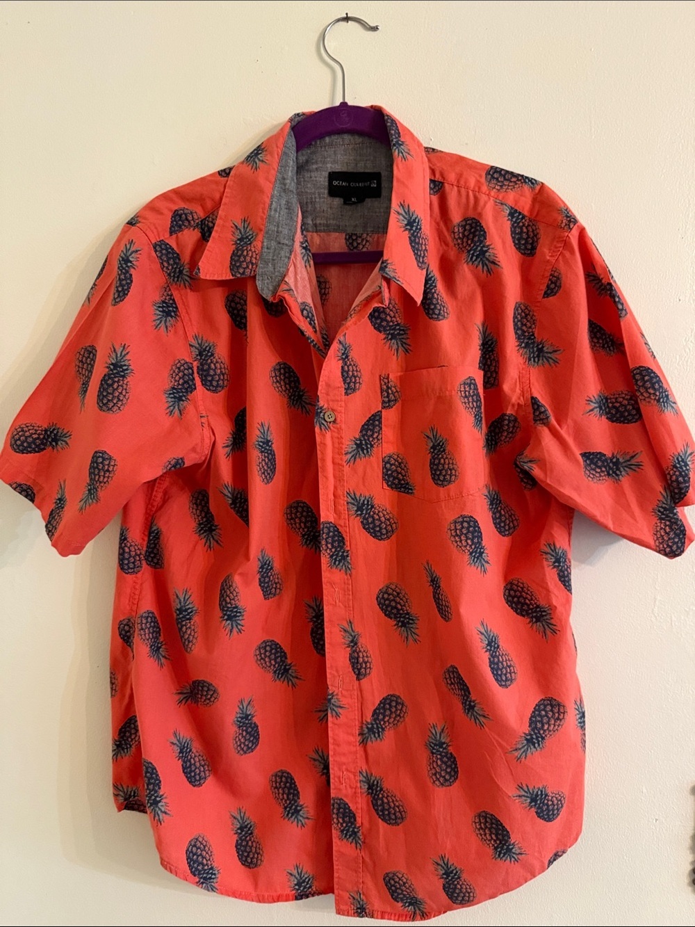 Ocean Current Orange Short-Sleeve Pineapple Print Button-Down Shirt - Picture 2 of 7